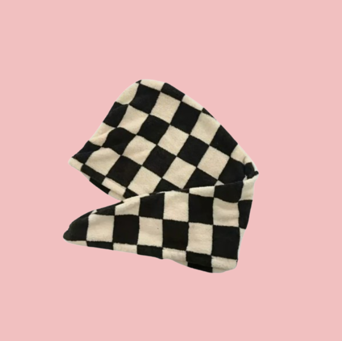 Towel wrap checker print grey/black tone