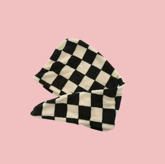 Towel wrap checker print grey/black tone